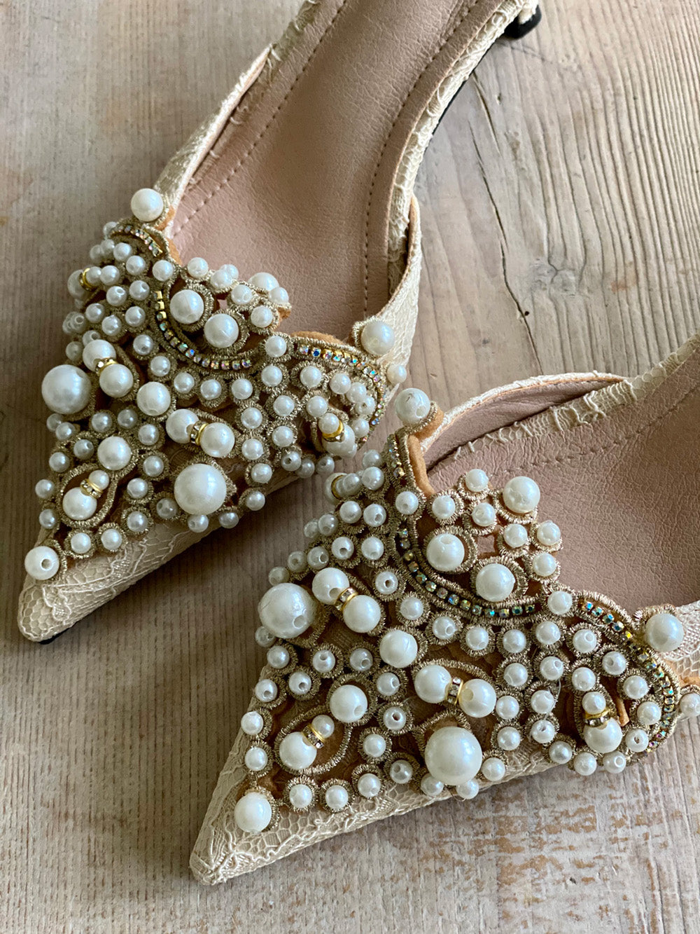 Pearl kitten heel mules