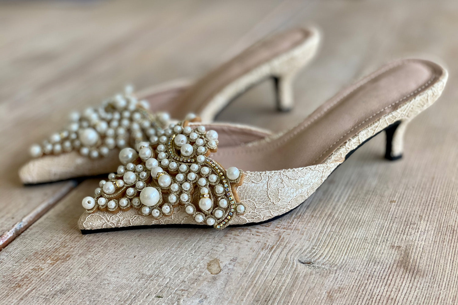 Pearl kitten heel mules