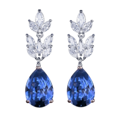 Crystal drop earrings in sapphire